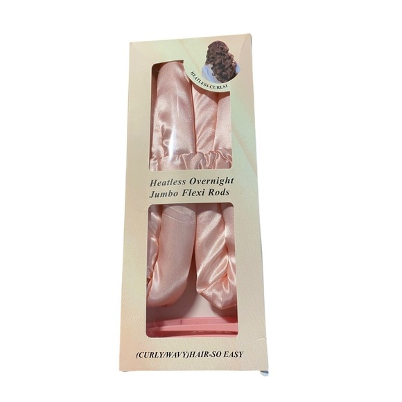 Unbranded Other - Heatless Overnight Jumbo Flexi Rods Pink‎ Satin Hair Curler Set Clip Scrunchie